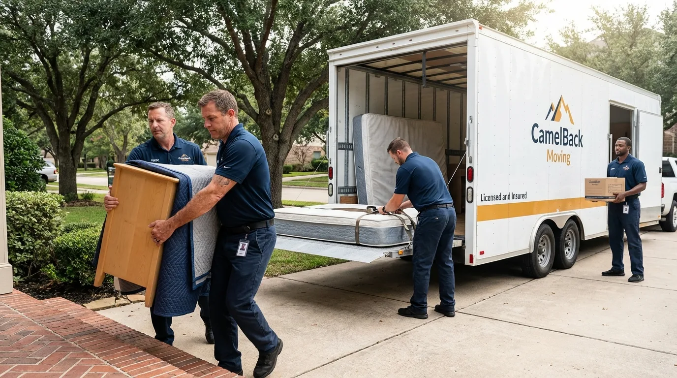 Crew loading residential truck for cross-state move from Spicer, MN